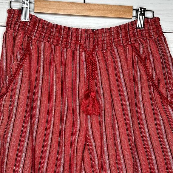 Linen Blend Red Stripe Boho Shorts Size Large - Picture 2 of 6